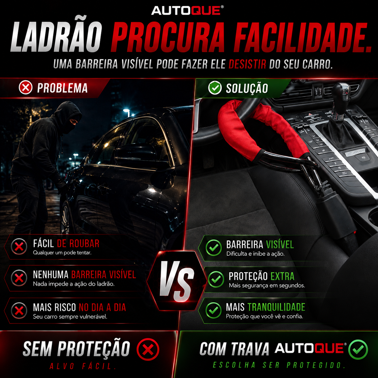 Trava Antifurto para Volante - Dificulte o roubo antes que ele aconteça